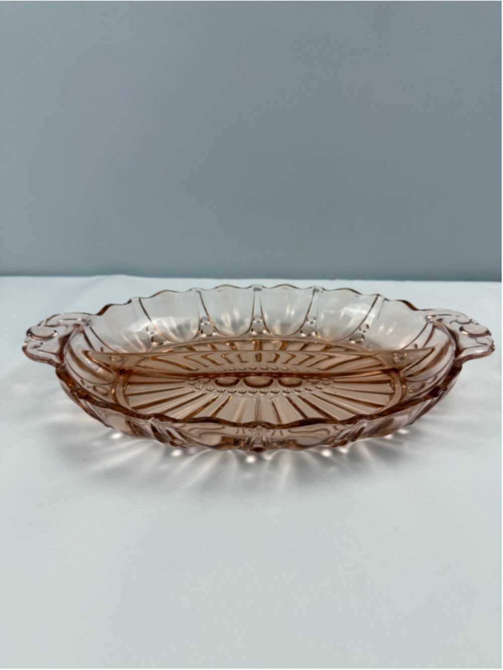 Vintage Anchor Hocking Oyster and Pearl Divided Serveware Relish Dish Pink Glass
